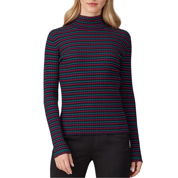 Tory Burch Sport Stripe Ribbed Soft Tech Knit Turtleneck Sweater